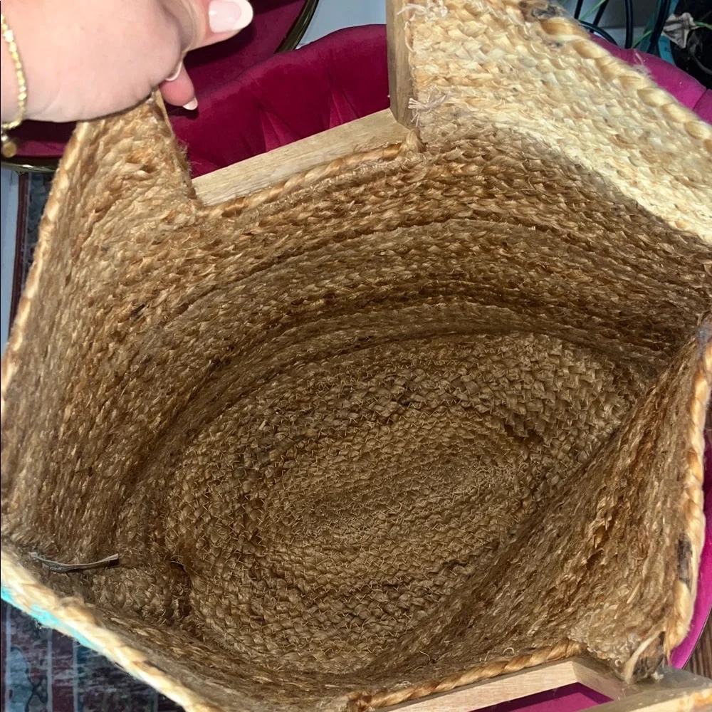 Jute Woven Tote Bag with seashell charm Tassel
